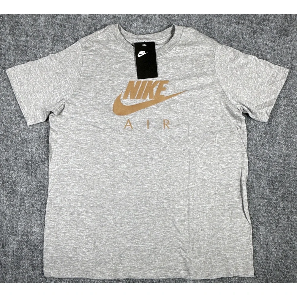Nike Air Boys Small Grey Gold Reflective Logo Graphic T-Shirt NWT
